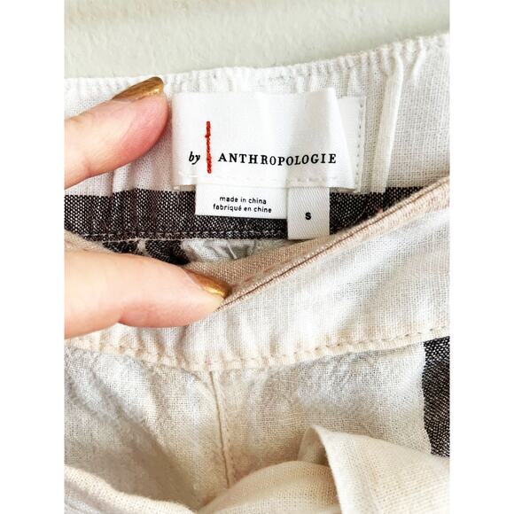 By Anthropologie Colette Pants Tan Striped Belted Elastic Waist Wide Leg Size S - Picture 4 of 8